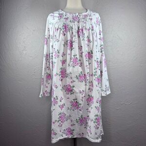 Vintage 80's Women's Large Cotton Longsleeve Flannel Nightgown Cottage Core Rose